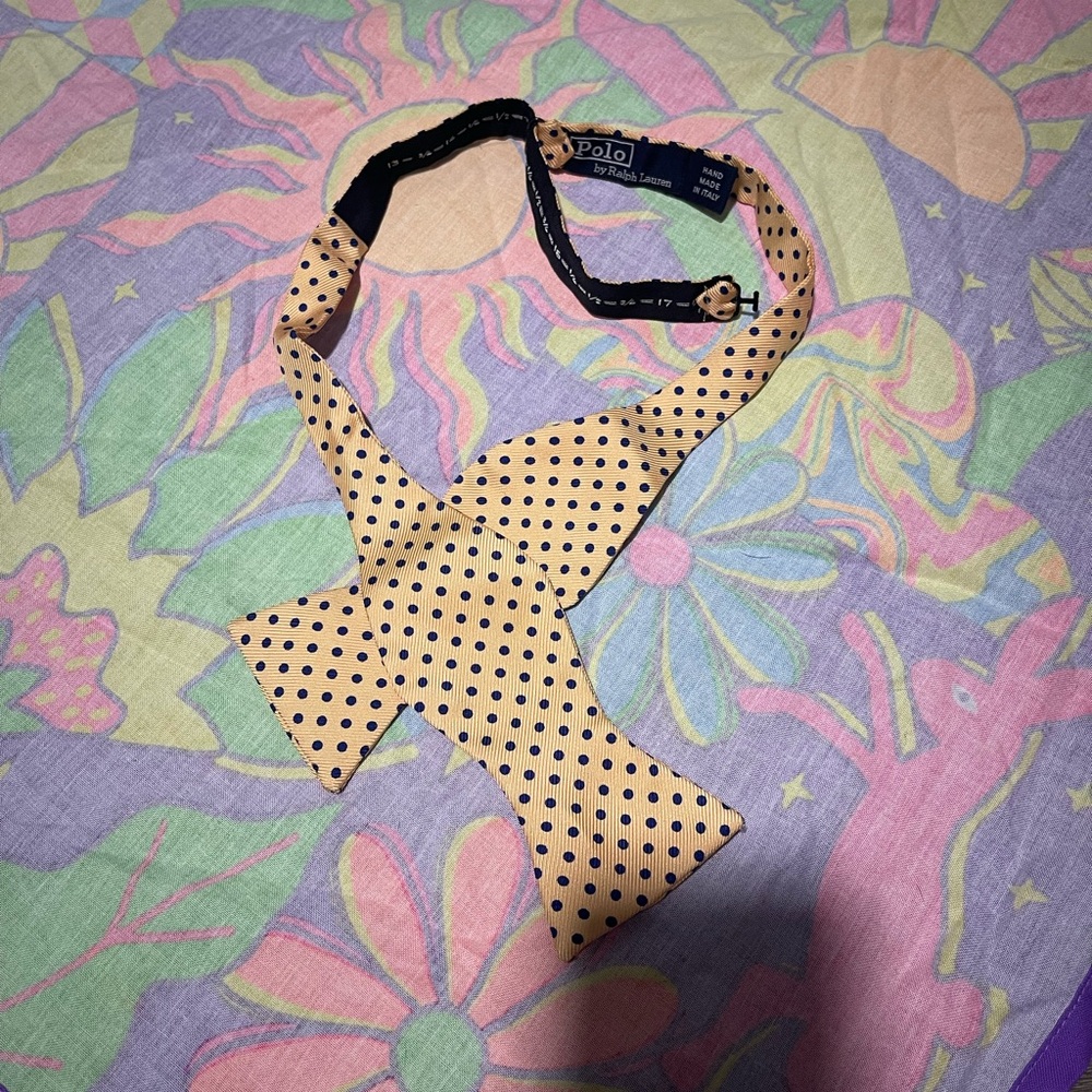 Ralph Lauren Yellow Bow Tie with Navy Polka Dots